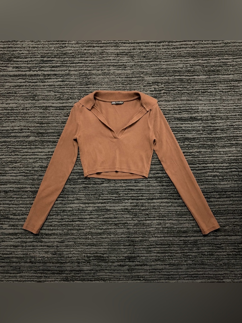Zara rib v neck crop polo top